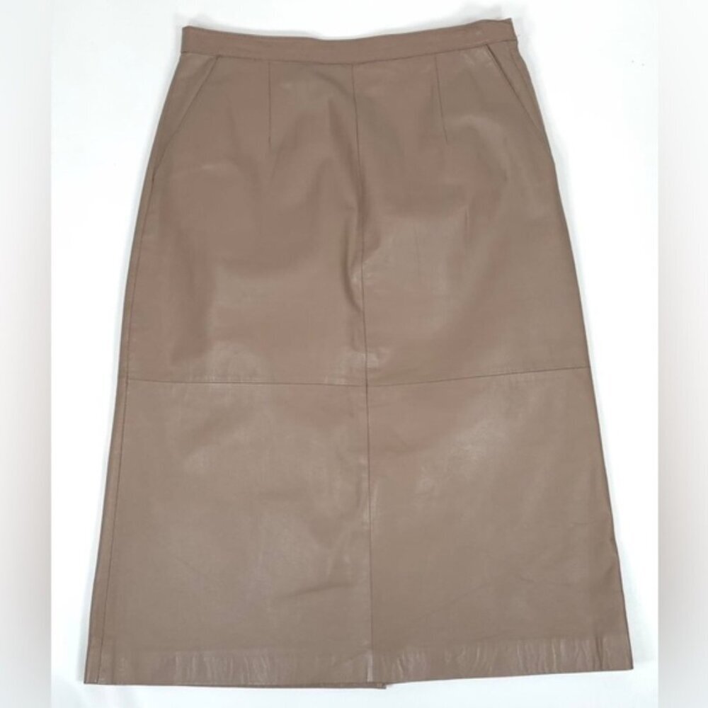 Pia Rucci GENUINE LEATHER A Line Skirt with Pockets Back Slit Korea Made Size 10